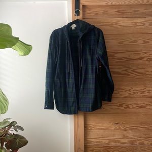 LL Bean Relaxed Fit zip up plaid flannel with hood